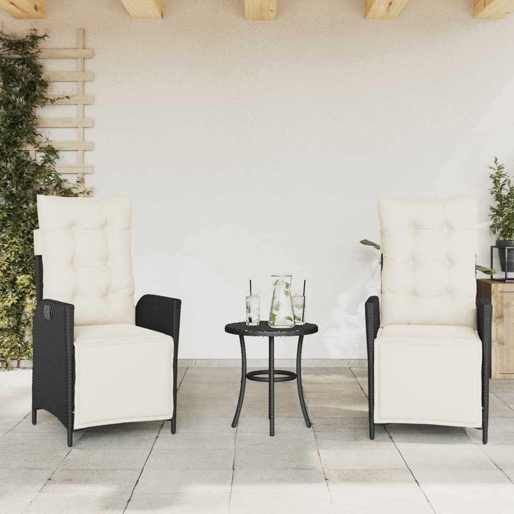 vidaXL Gartensessel mit Fußteil 2 Stk. Verstellbar Schwarz Poly Rattan