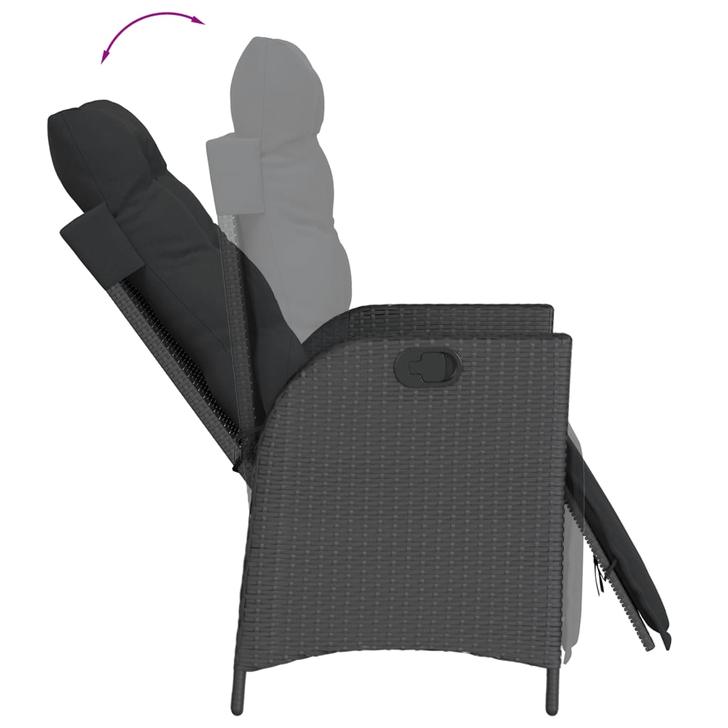 vidaXL Fauteuils de jardin avec repose-pieds 2 pcs Résine tressée Noir Réglable