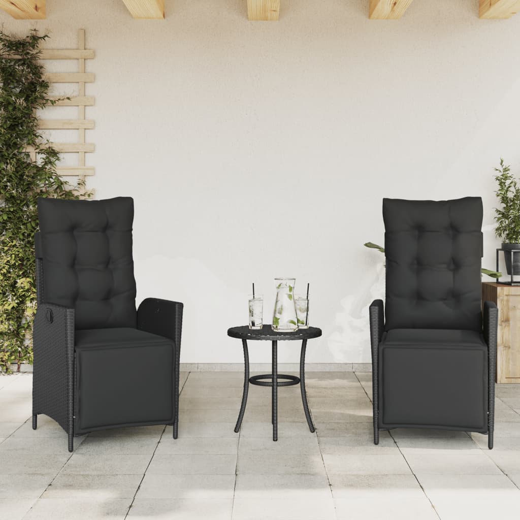 vidaXL Fauteuils de jardin avec repose-pieds 2 pcs Résine tressée Noir Réglable