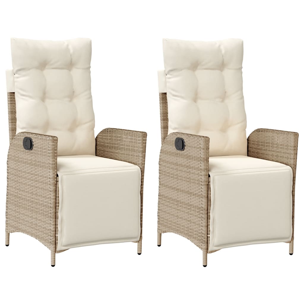 vidaXL Fauteuils de jardin avec repose-pieds 2 pcs Réglables Rotin synthétique Beige