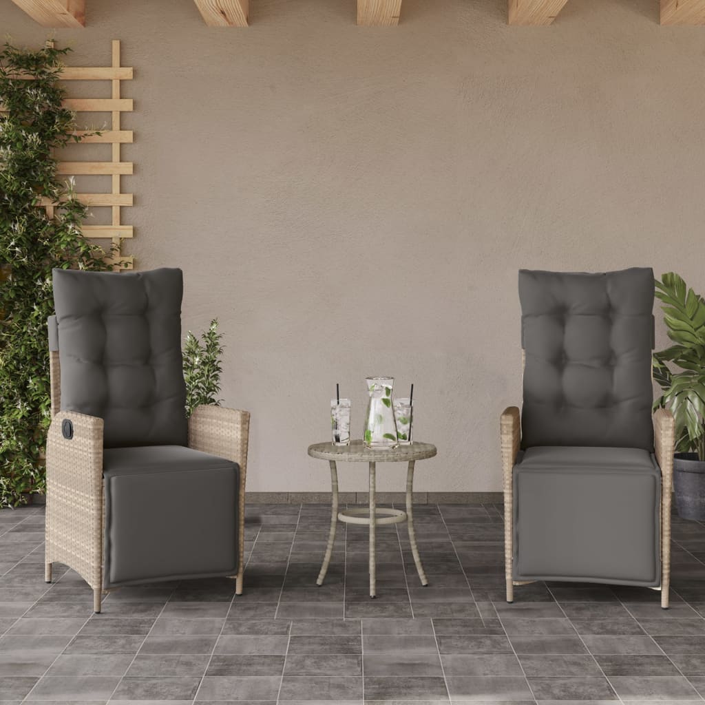 vidaXL Fauteuils de jardin avec repose-pieds 2 pcs. Réglable Gris clair Résine tressée