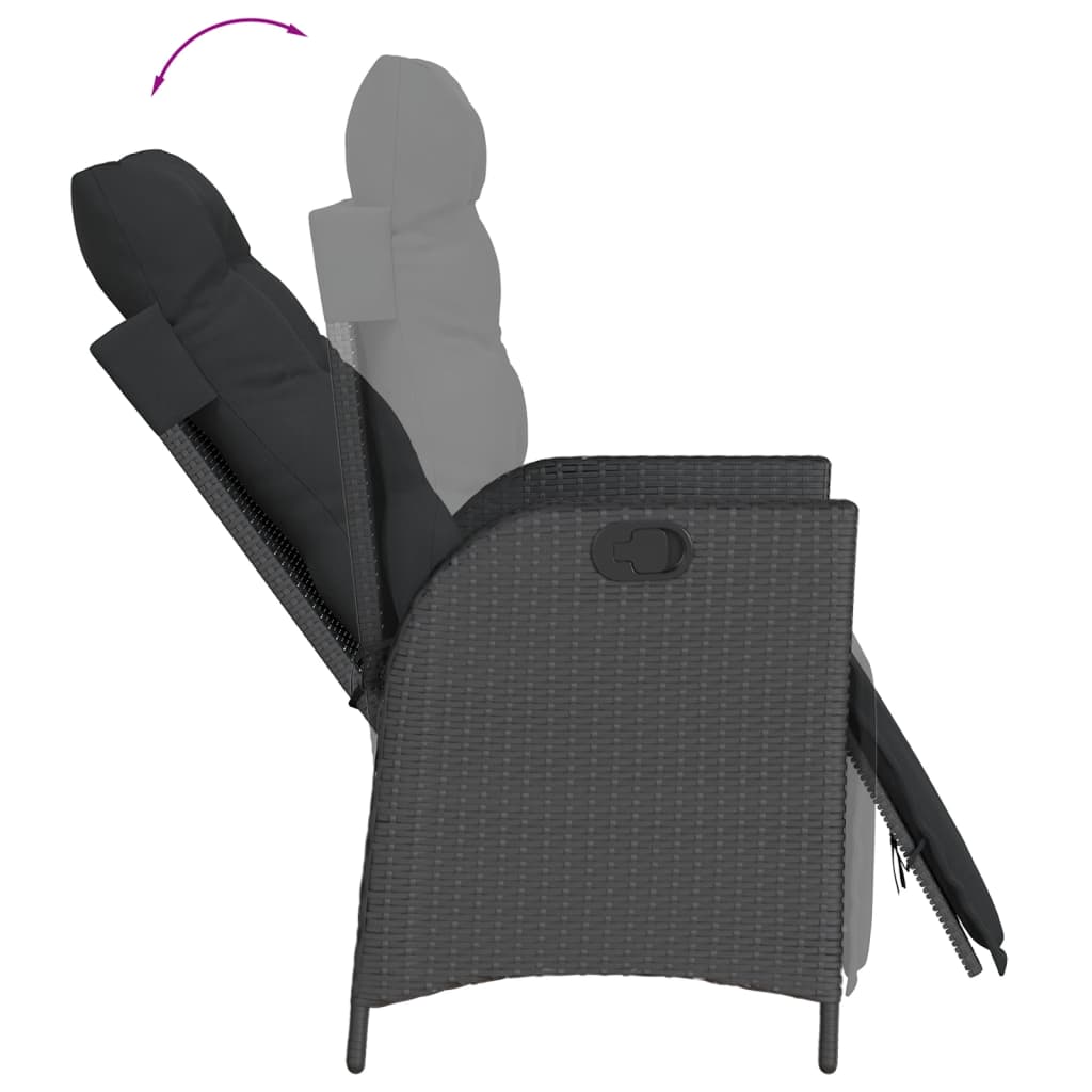 vidaXL 3-tlg. Bistro-Set mit Kissen Schwarz Poly Rattan
