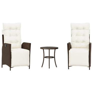 vidaXL 3-tlg. Bistro-Set mit Kissen Braun Poly Rattan