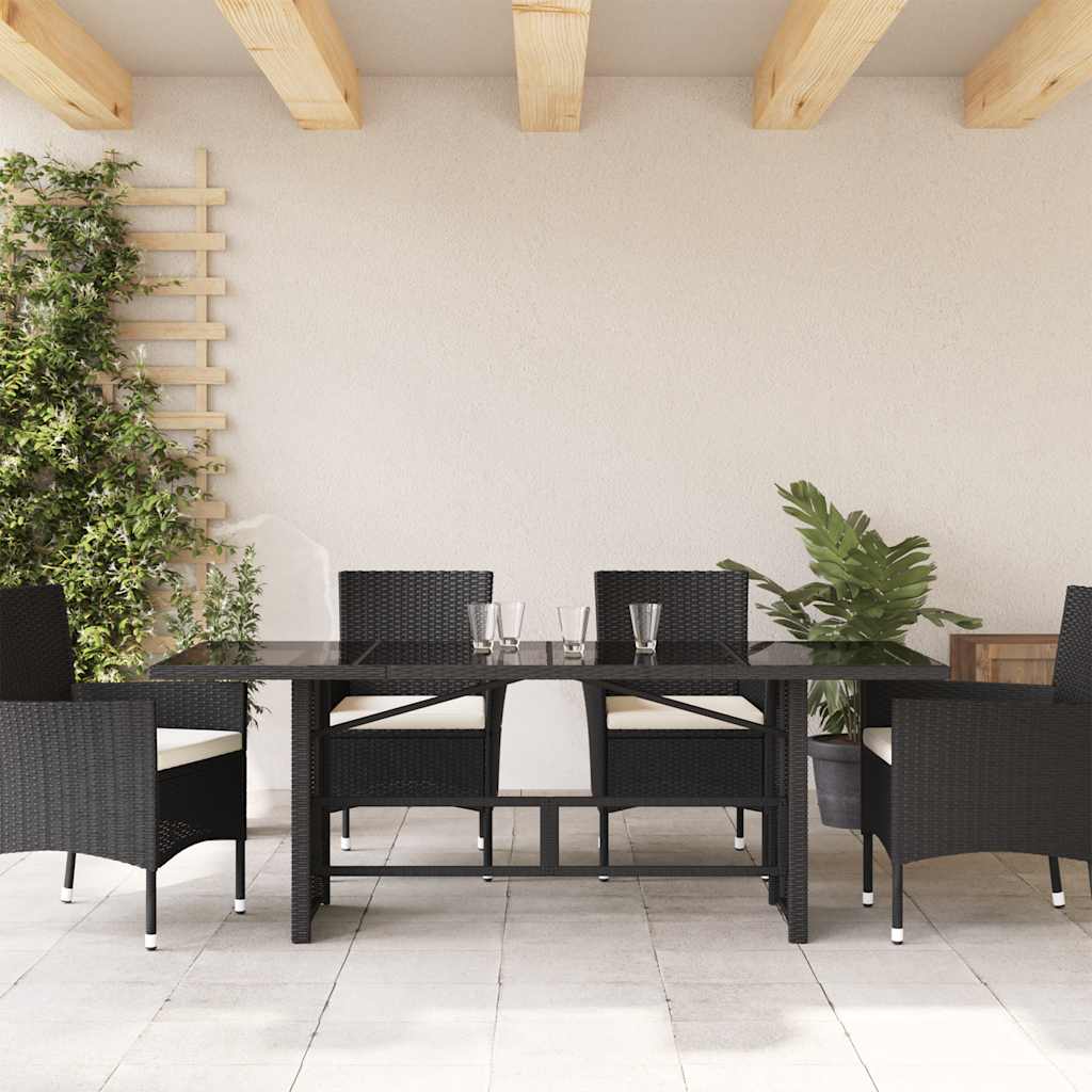 vidaXL Table de jardin avec plateau en verre Noir 190x80x74 cm Résine tressée