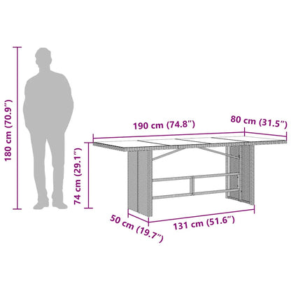 vidaXL Table de jardin avec plateau en verre Noir 190x80x74 cm Résine tressée