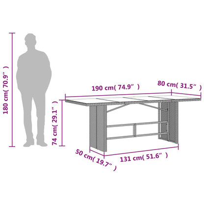vidaXL Table de jardin avec plateau en verre marron 190x80x74 cm résine tressée