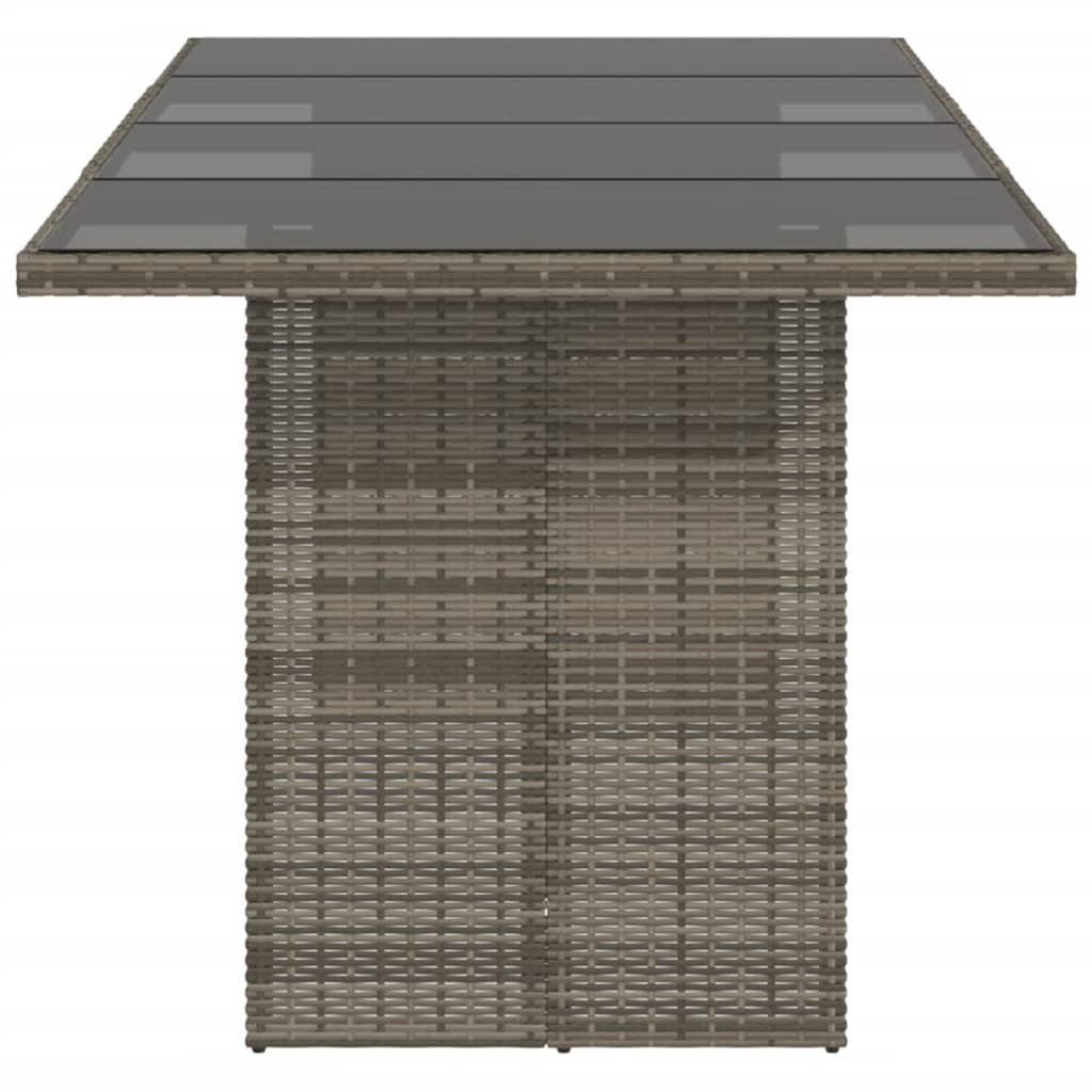 Table de jardin vidaXL avec plateau en verre gris 190x80x74 cm en résine tressée
