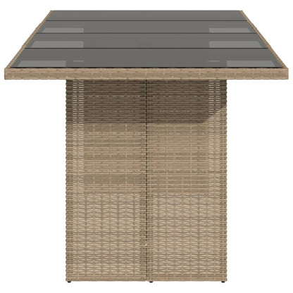 Table de jardin vidaXL avec plateau en verre, beige, 190x80x74 cm, résine tressée