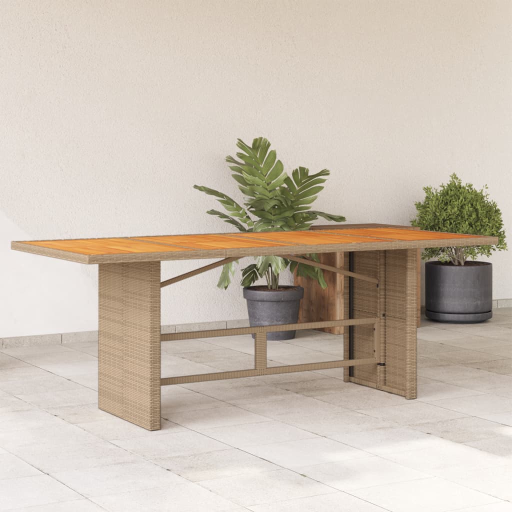 vidaXL Table de jardin avec plateau en bois d'acacia 190x80x74 cm en résine tressée