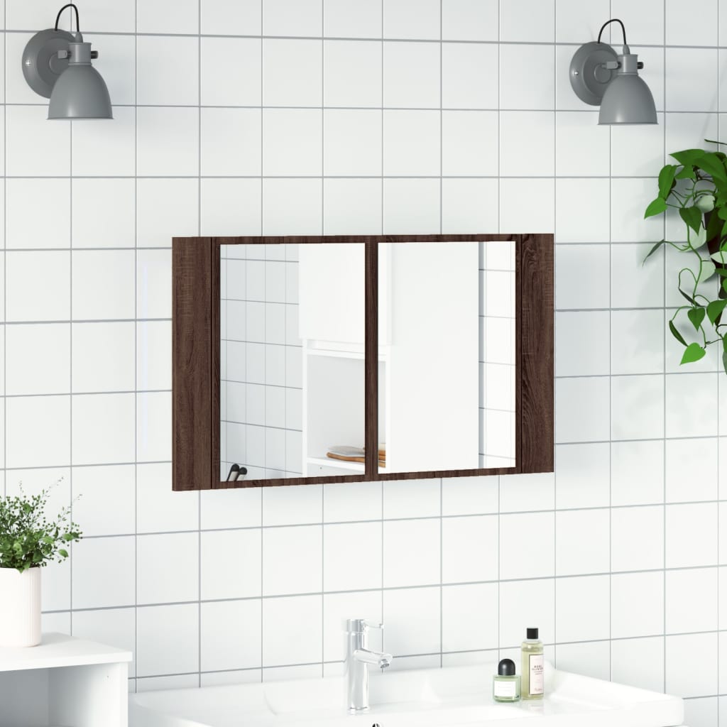 vidaXL LED-Spiegelschrank Braun Eichen-Optik 80x12x45 cm Acryl