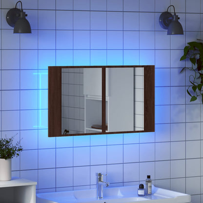 vidaXL LED-Spiegelschrank Braun Eichen-Optik 80x12x45 cm Acryl