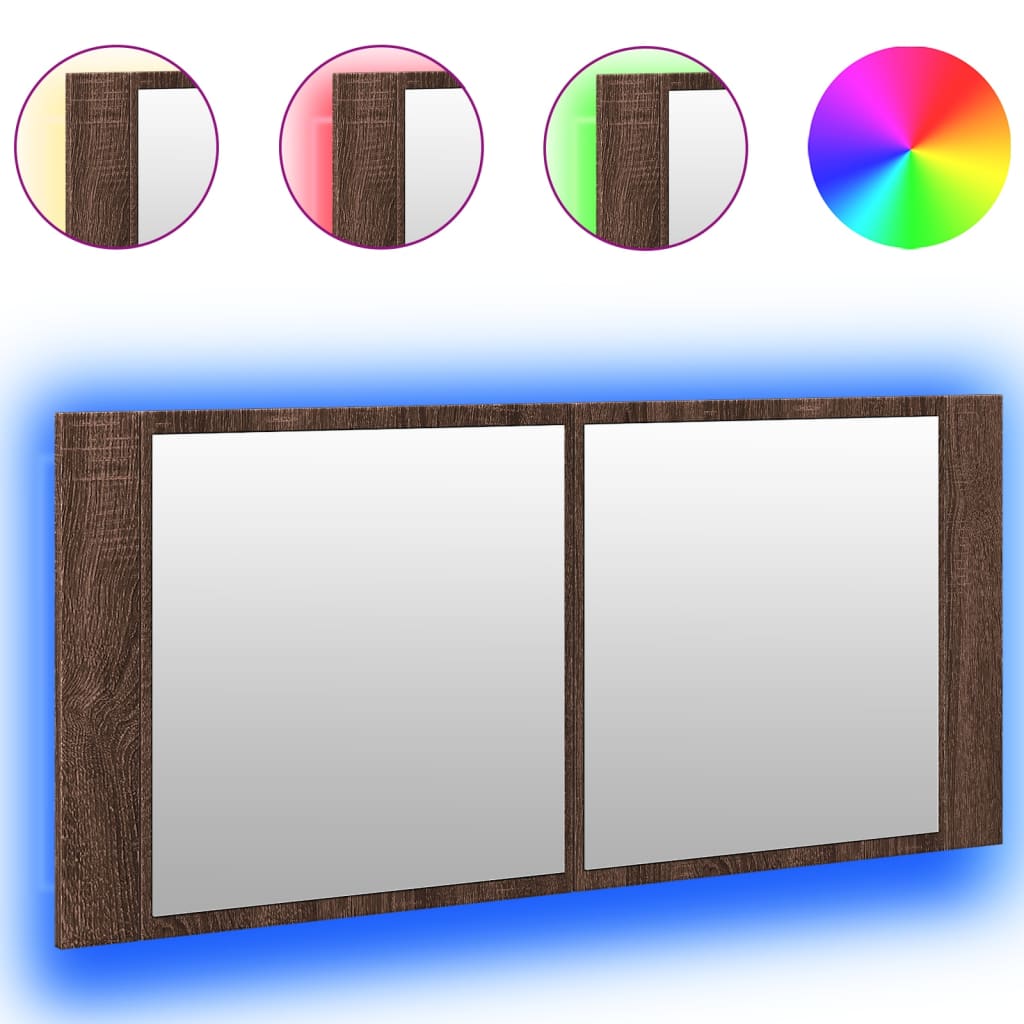 vidaXL LED-Spiegelschrank Braun Eichen-Optik 100x12x45 cm