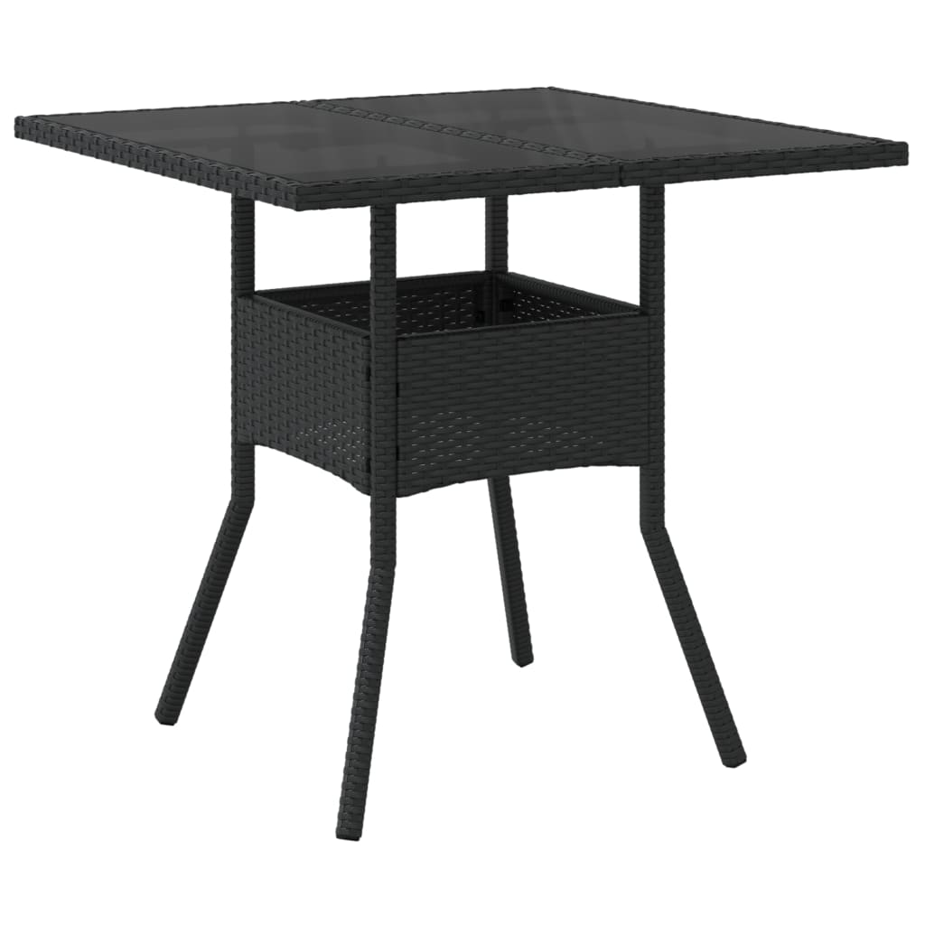 vidaXL Table de jardin avec plateau en verre Noir 80x80x75 cm Résine tressée
