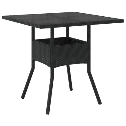 vidaXL Table de jardin avec plateau en verre Noir 80x80x75 cm Résine tressée