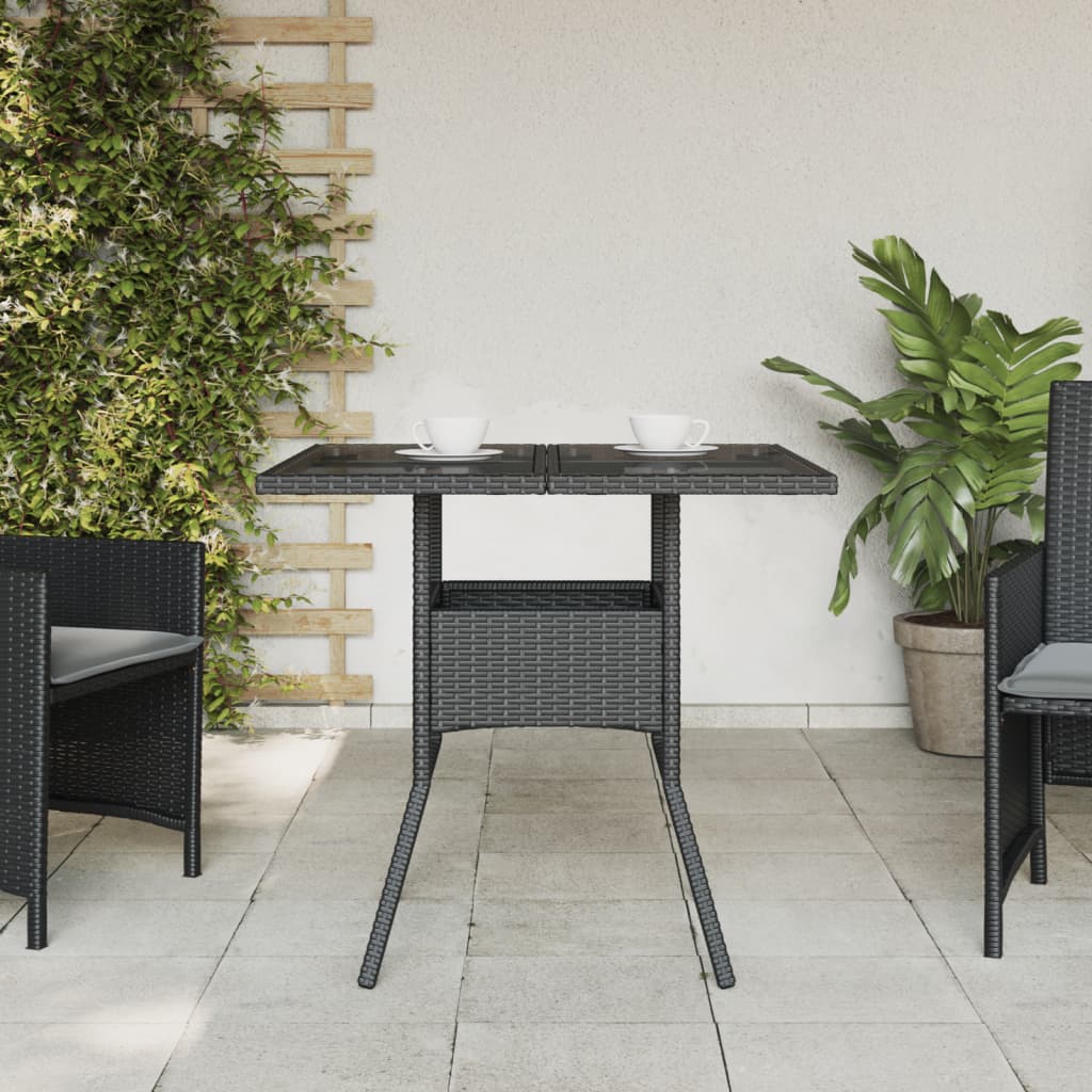vidaXL Table de jardin avec plateau en verre Noir 80x80x75 cm Résine tressée