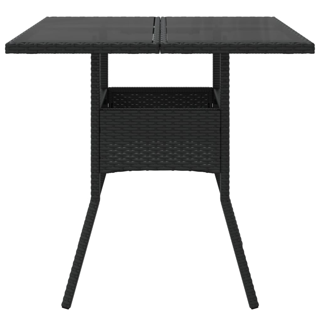 vidaXL Table de jardin avec plateau en verre Noir 80x80x75 cm Résine tressée
