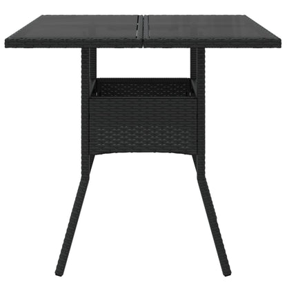 vidaXL Table de jardin avec plateau en verre Noir 80x80x75 cm Résine tressée