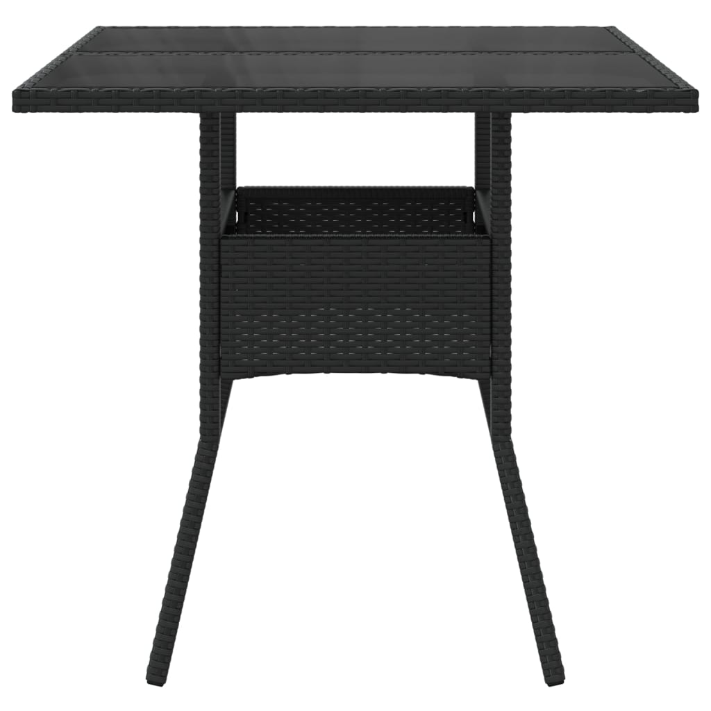 vidaXL Table de jardin avec plateau en verre Noir 80x80x75 cm Résine tressée