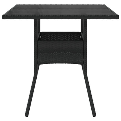 vidaXL Table de jardin avec plateau en verre Noir 80x80x75 cm Résine tressée