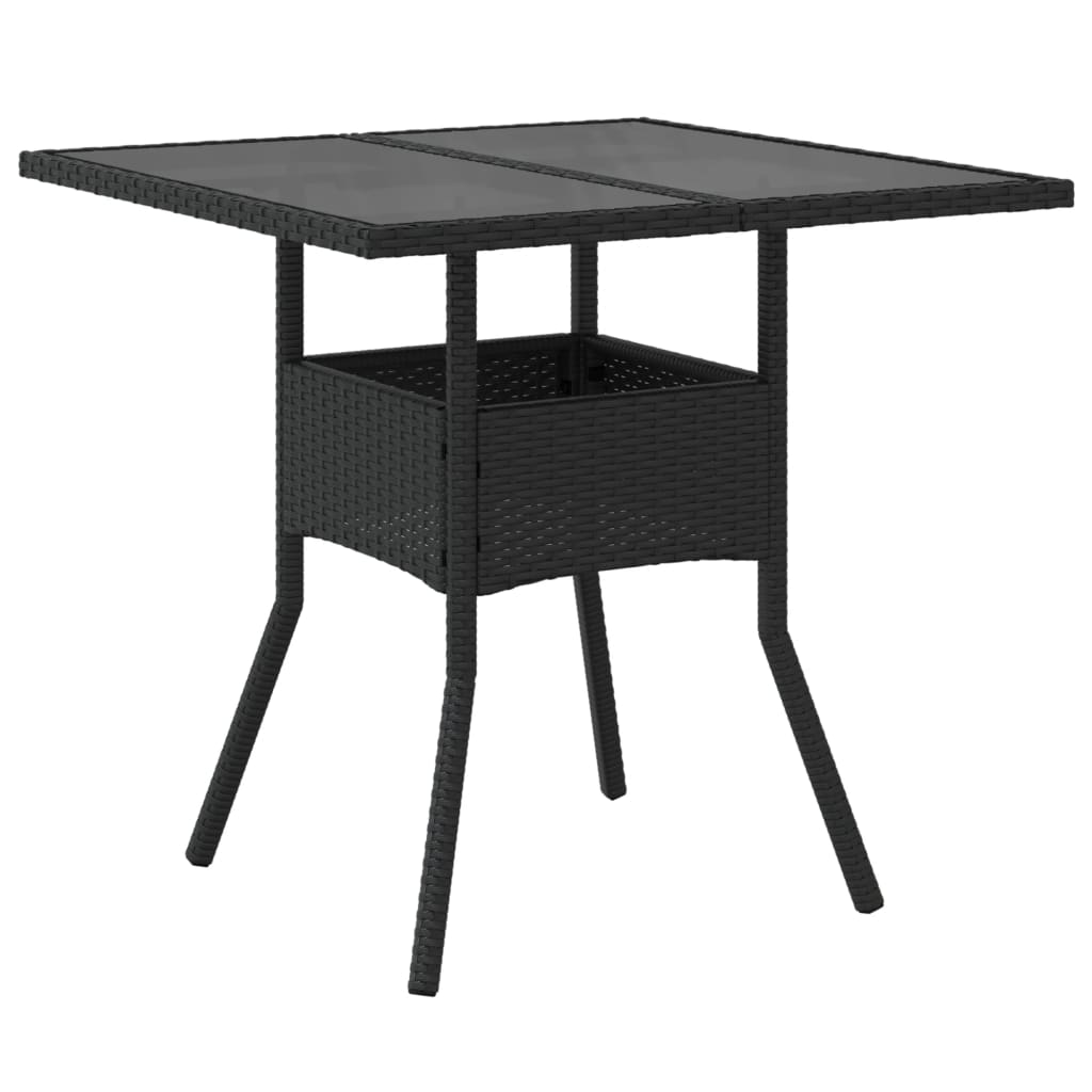 vidaXL Table de jardin avec plateau en verre Noir 80x80x75 cm Résine tressée