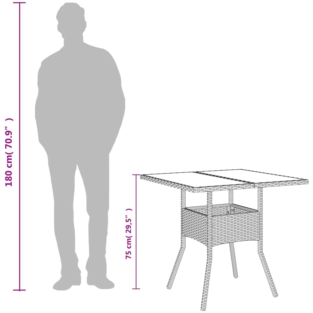 vidaXL Table de jardin avec plateau en verre Noir 80x80x75 cm Résine tressée