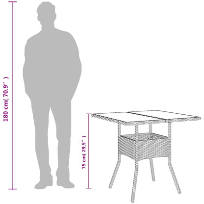 vidaXL Table de jardin avec plateau en verre Noir 80x80x75 cm Résine tressée