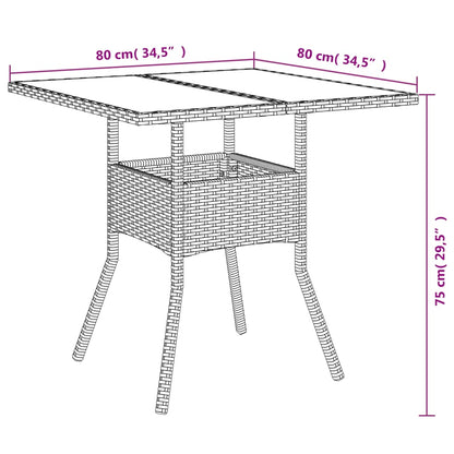 vidaXL Table de jardin avec plateau en verre Noir 80x80x75 cm Résine tressée