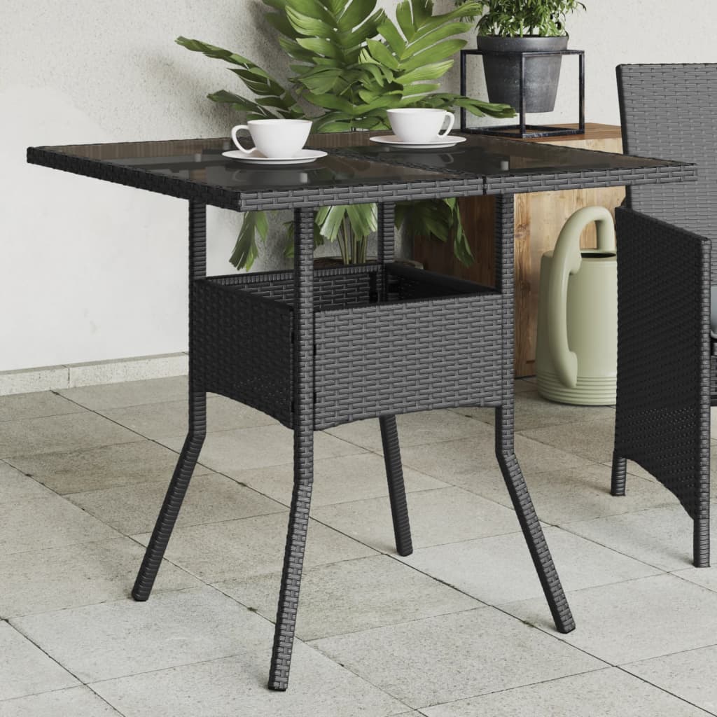 vidaXL Table de jardin avec plateau en verre Noir 80x80x75 cm Résine tressée