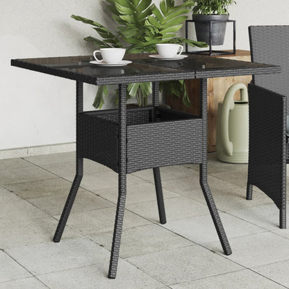 vidaXL Table de jardin avec plateau en verre Noir 80x80x75 cm Résine tressée