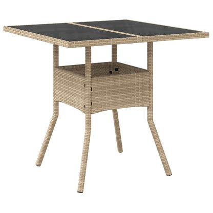 vidaXL Table de jardin avec plateau en verre Beige 80x80x75 cm Poly rotin