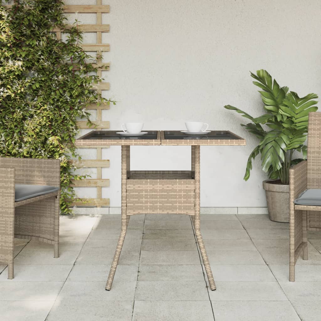 vidaXL Table de jardin avec plateau en verre Beige 80x80x75 cm Poly rotin