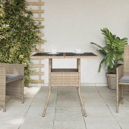 vidaXL Table de jardin avec plateau en verre Beige 80x80x75 cm Poly rotin