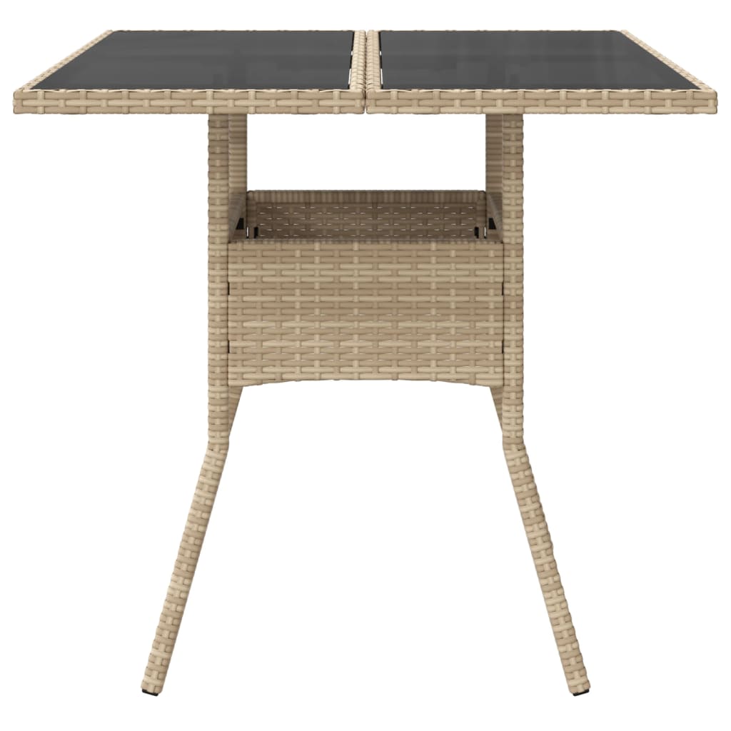 vidaXL Table de jardin avec plateau en verre Beige 80x80x75 cm Poly rotin