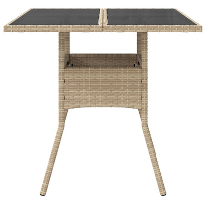vidaXL Table de jardin avec plateau en verre Beige 80x80x75 cm Poly rotin