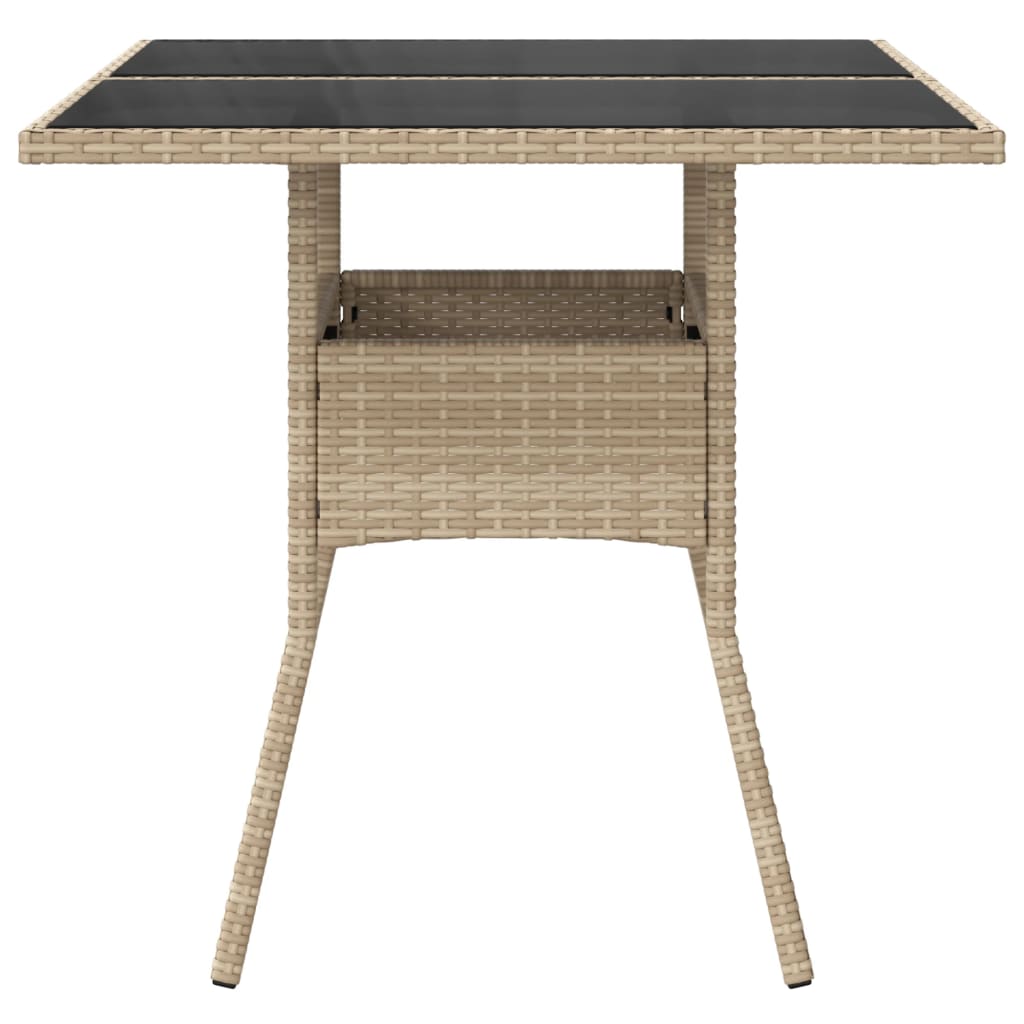 vidaXL Table de jardin avec plateau en verre Beige 80x80x75 cm Poly rotin