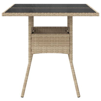 vidaXL Table de jardin avec plateau en verre Beige 80x80x75 cm Poly rotin