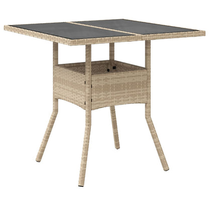 vidaXL Table de jardin avec plateau en verre Beige 80x80x75 cm Poly rotin