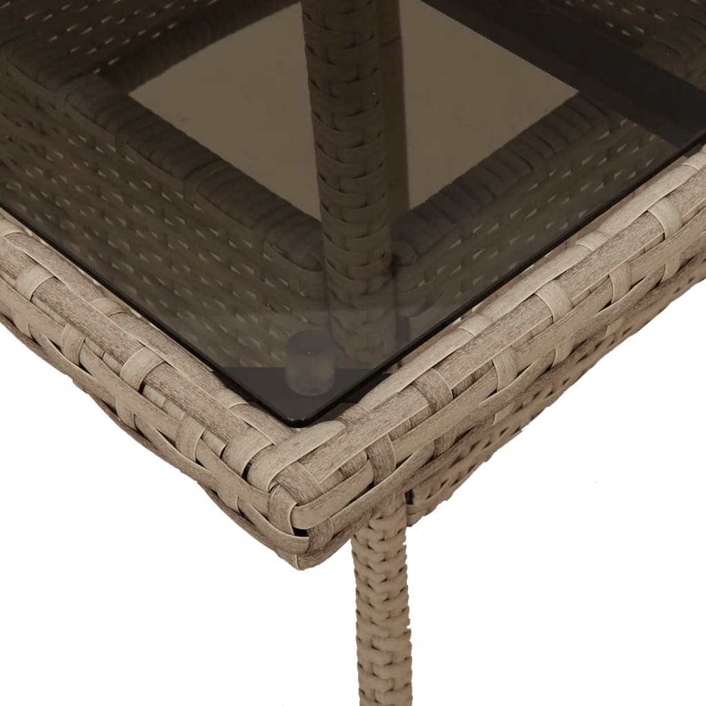 vidaXL Table de jardin avec plateau en verre Beige 80x80x75 cm Poly rotin
