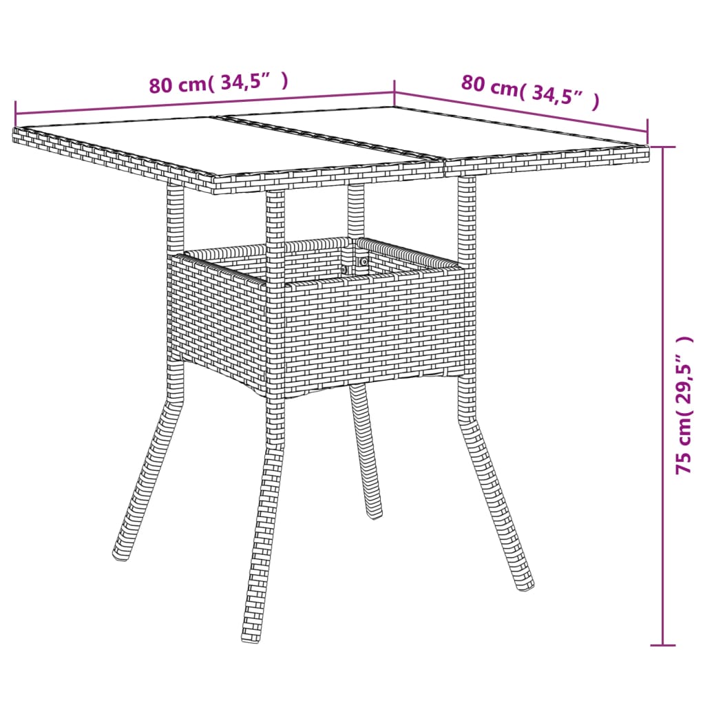 vidaXL Table de jardin avec plateau en verre Beige 80x80x75 cm Poly rotin
