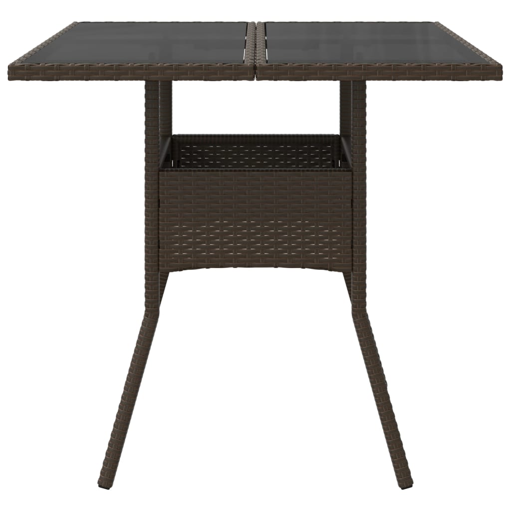 vidaXL Gartentisch mit Glasplatte Braun 80x80x75 cm Poly Rattan