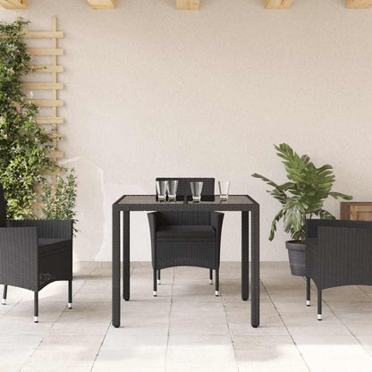 vidaXL Table de jardin avec plateau en verre Noir 90x90x75 cm Résine tressée