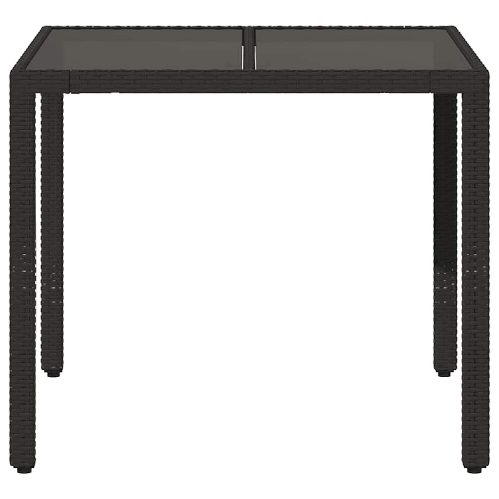 vidaXL Table de jardin avec plateau en verre Noir 90x90x75 cm Résine tressée