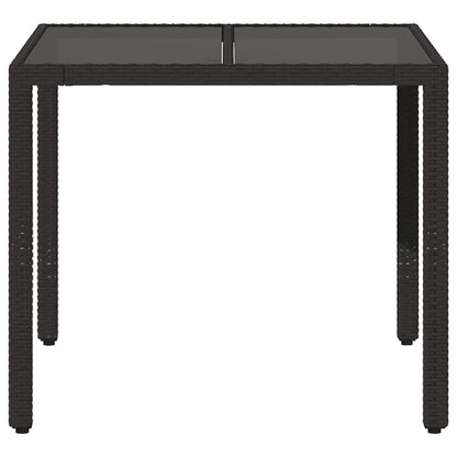 vidaXL Table de jardin avec plateau en verre Noir 90x90x75 cm Résine tressée