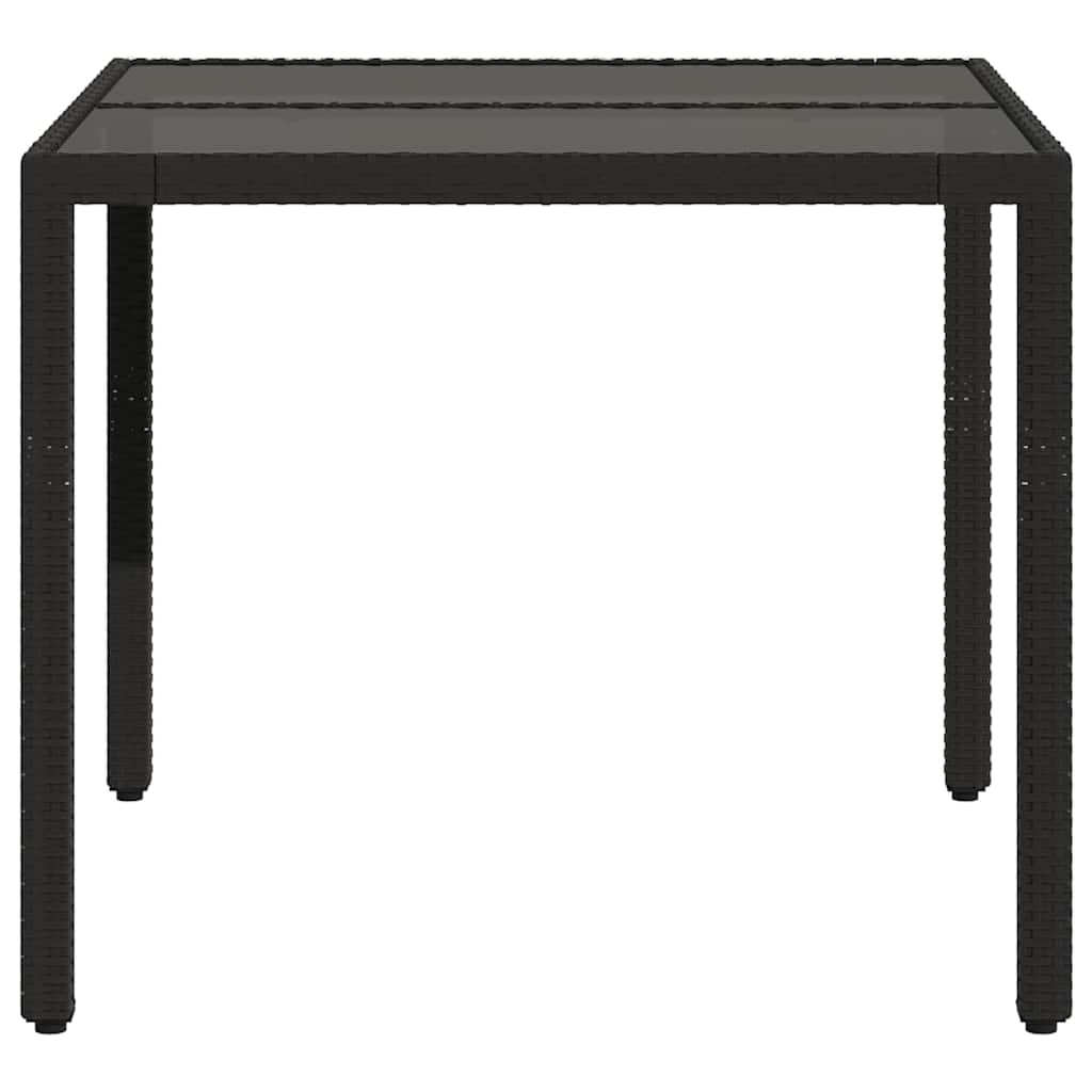 vidaXL Table de jardin avec plateau en verre Noir 90x90x75 cm Résine tressée