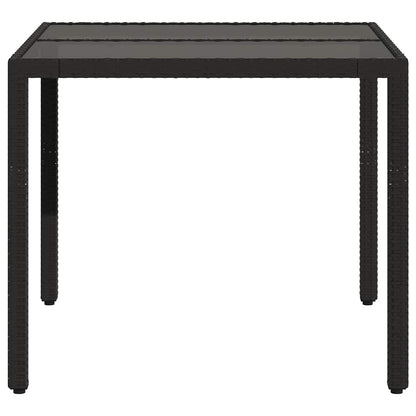 vidaXL Table de jardin avec plateau en verre Noir 90x90x75 cm Résine tressée