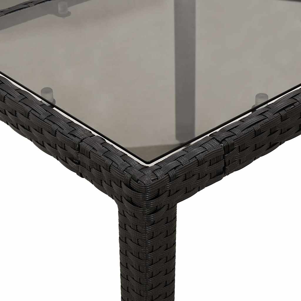 vidaXL Table de jardin avec plateau en verre Noir 90x90x75 cm Résine tressée