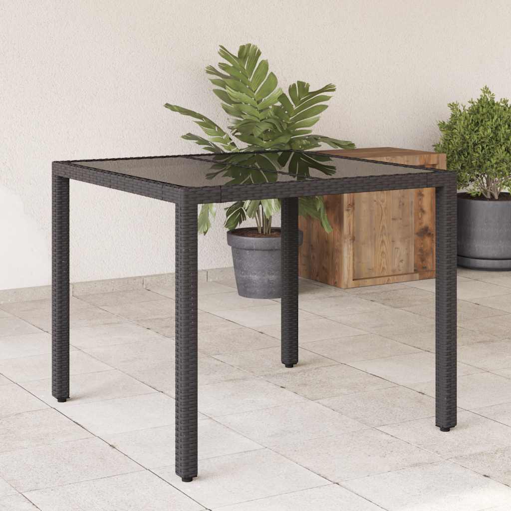 vidaXL Table de jardin avec plateau en verre Noir 90x90x75 cm Résine tressée