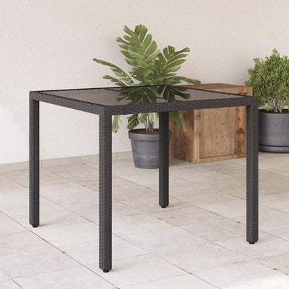 vidaXL Table de jardin avec plateau en verre Noir 90x90x75 cm Résine tressée