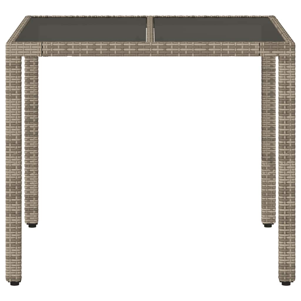 vidaXL Gartentisch mit Glasplatte Grau 90x90x75 cm Poly Rattan