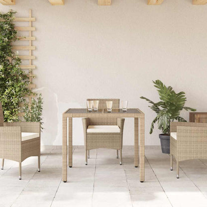 vidaXL Table de jardin en poly rotin avec plateau en verre Beige 90x90x75 cm